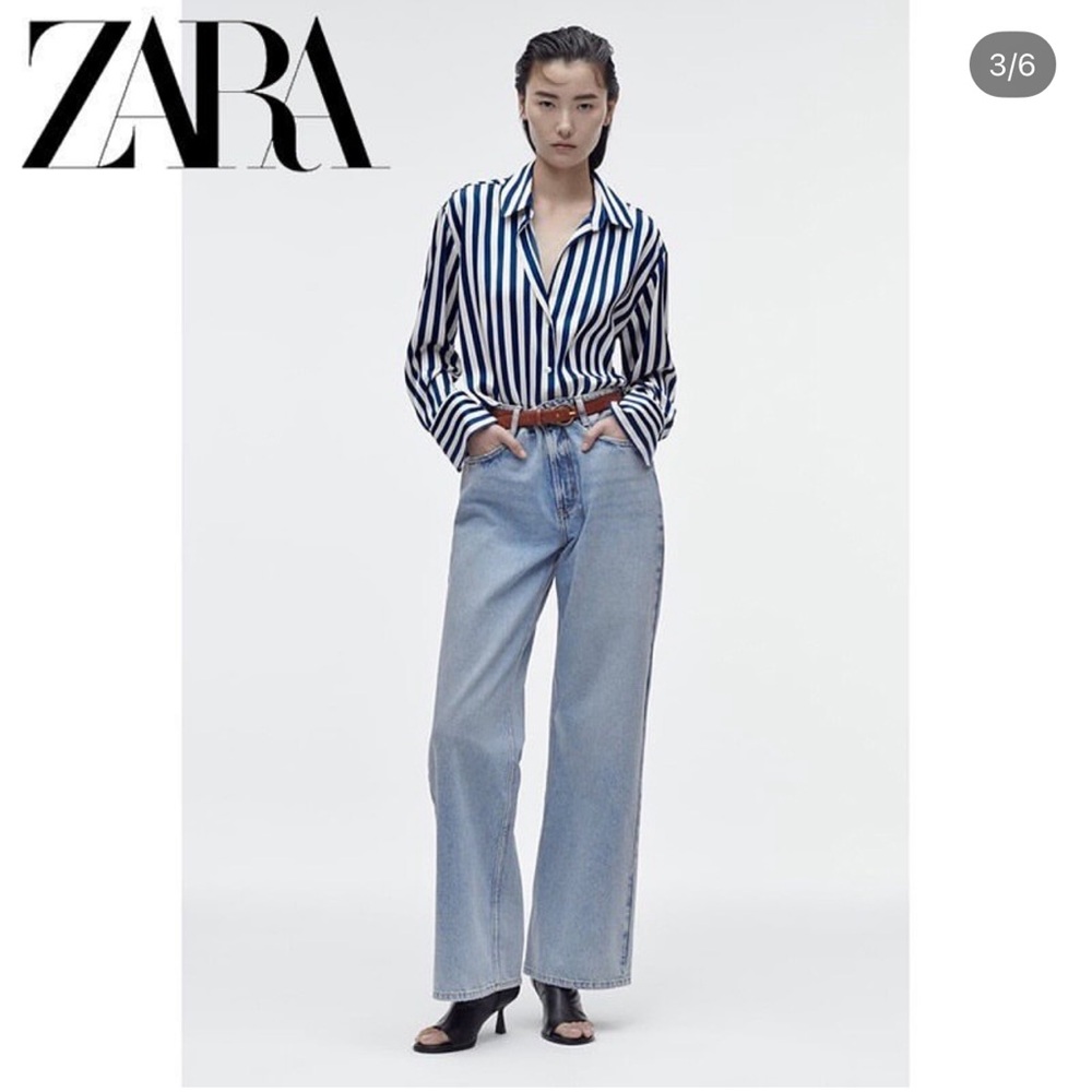ZARA Satin silk texture loose fit striped shirt